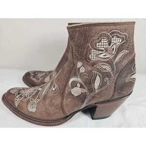 Shyanne Brown Leather Floral Embroidered Western Ankle Boots BSWSP22L19 Size 8.5